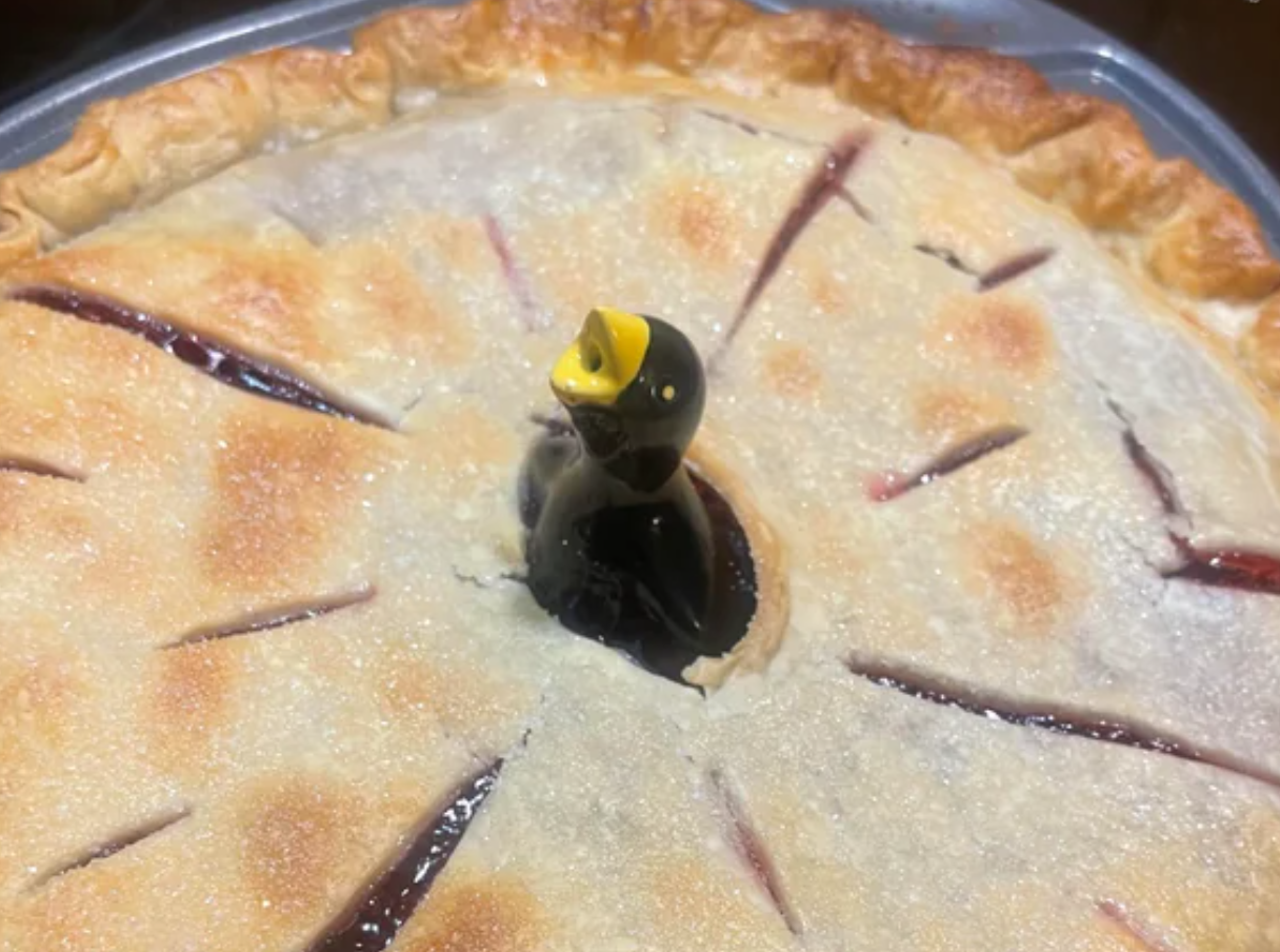 Vintage pie bird on pie, sourced from Reddit