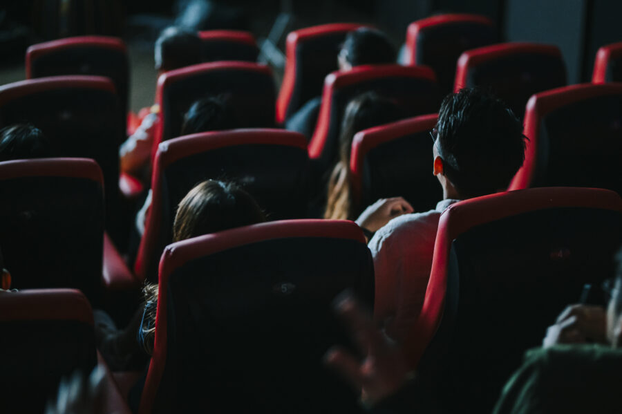 rear view of audience in cinema  