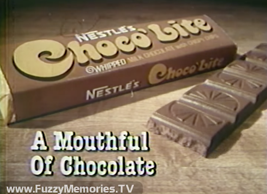 Choco'lite bar, from 1976 commercial, posted to YouTube by The Museum of Classic Chicago Television (www.FuzzyMemories.TV)