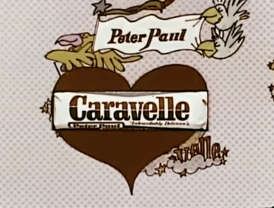 Caravelle candy bar logo, from 1970s commercial, posted to YouTube by Bionic Disco