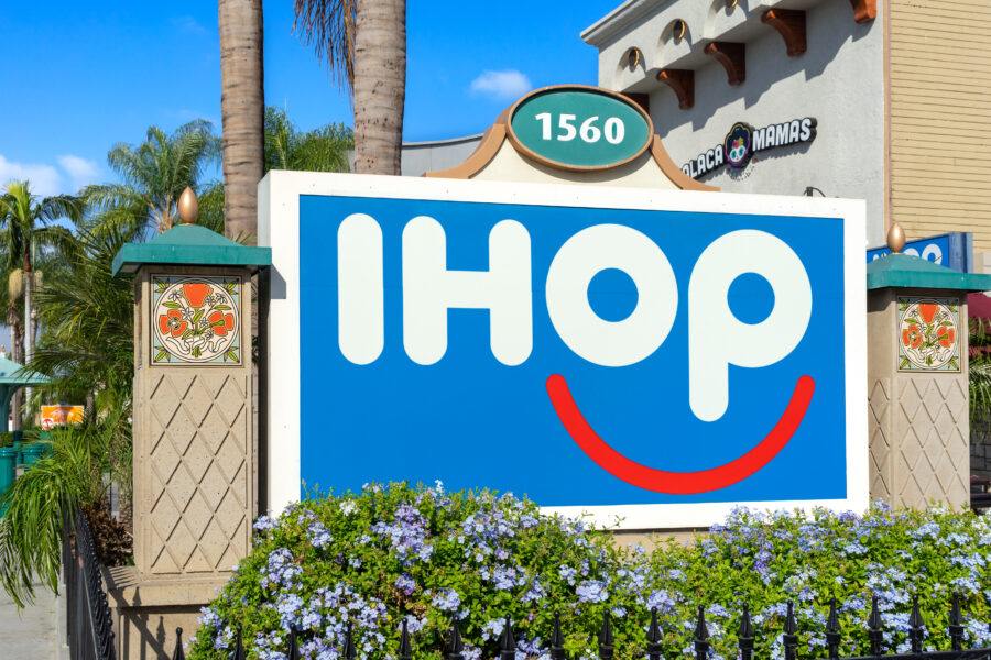 Signage for IHOP restaurant located on Harbor Blvd in the resort district in Anaheim, California.