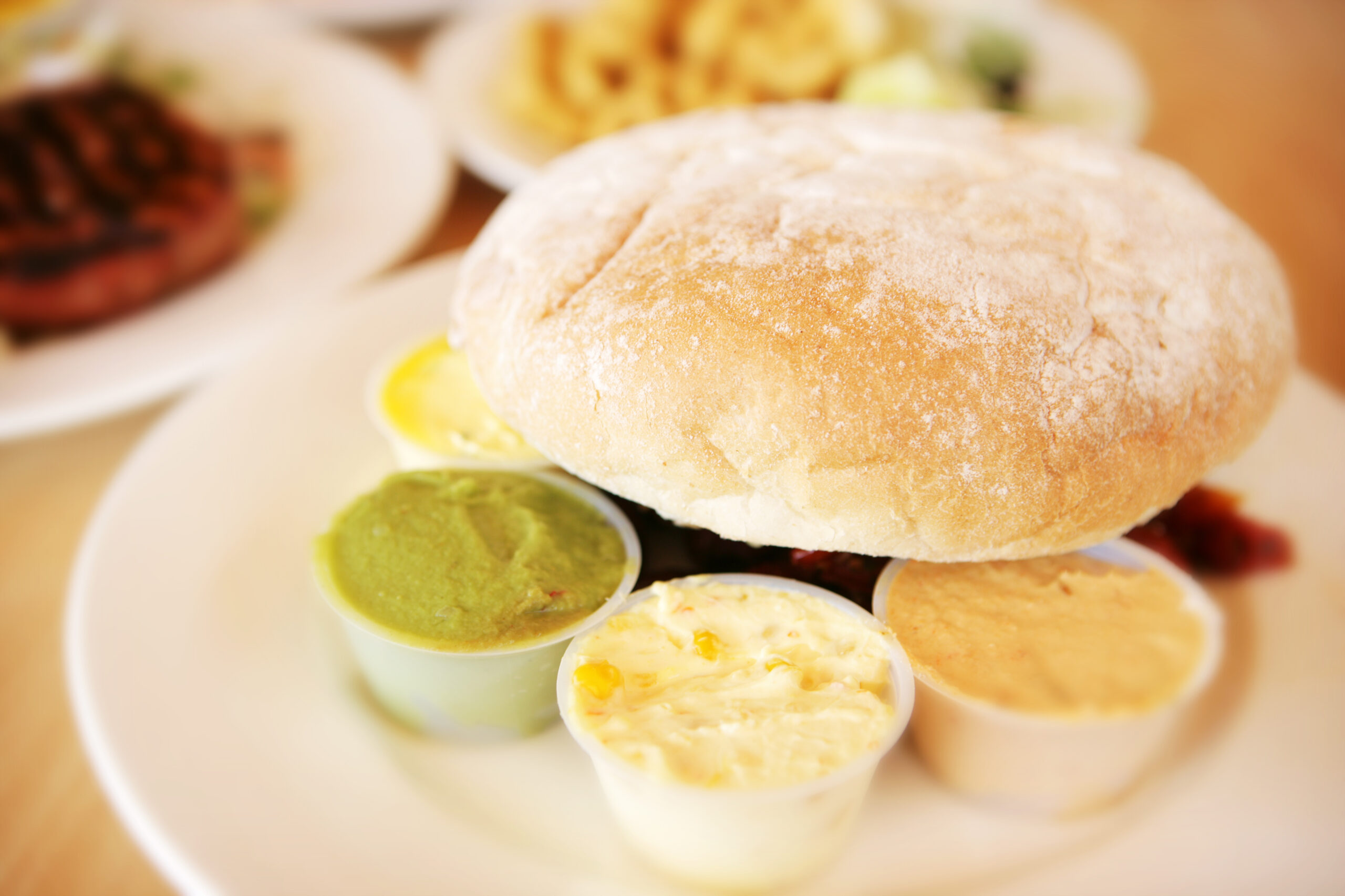 Australian damper with a selection of dips