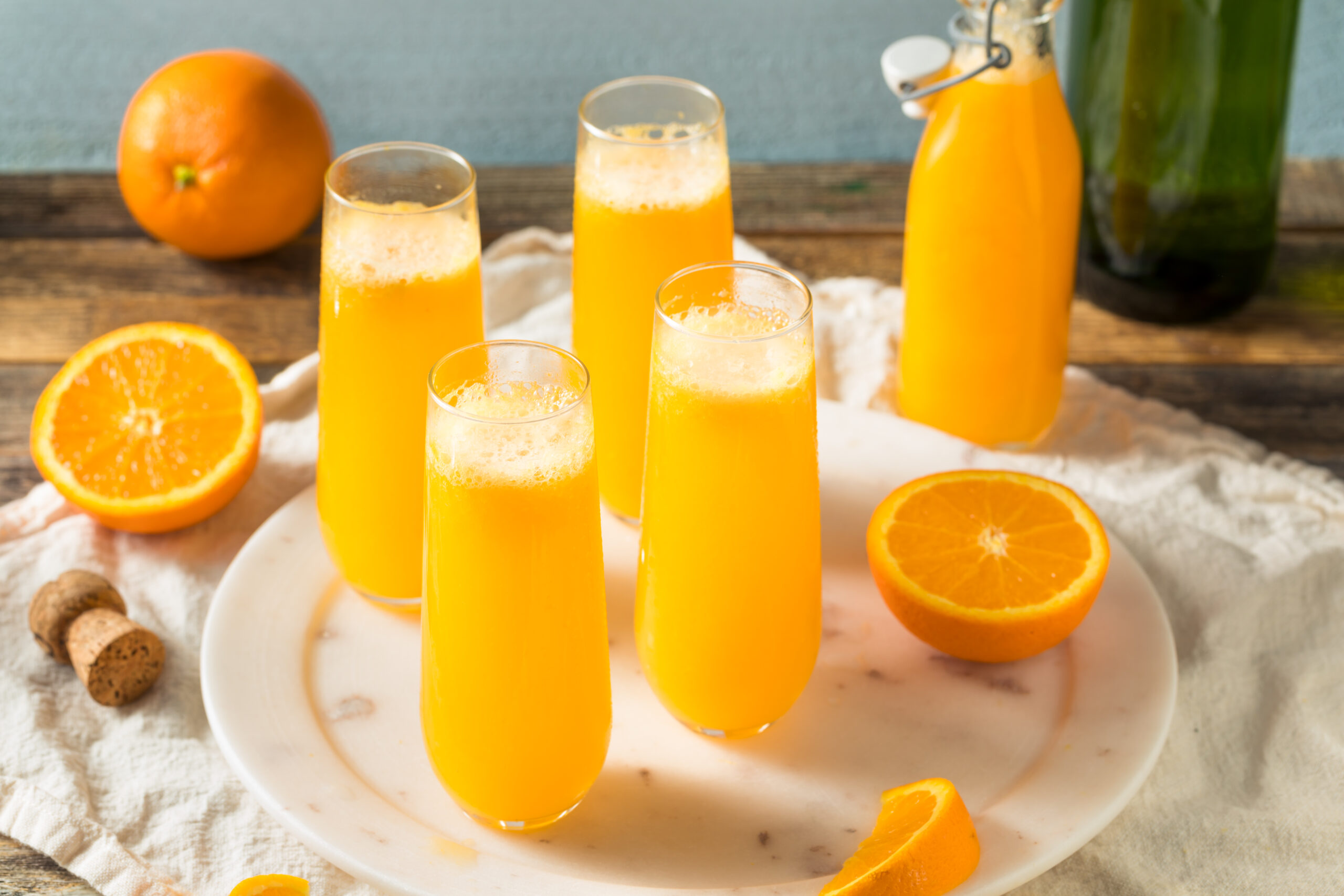 Boozy Champagne Mimosa with Orange Juice Ready to Drink