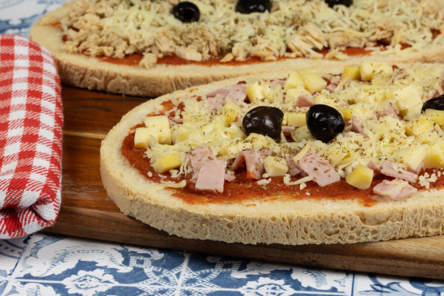 Bruschetta with ham and tuna, close-up