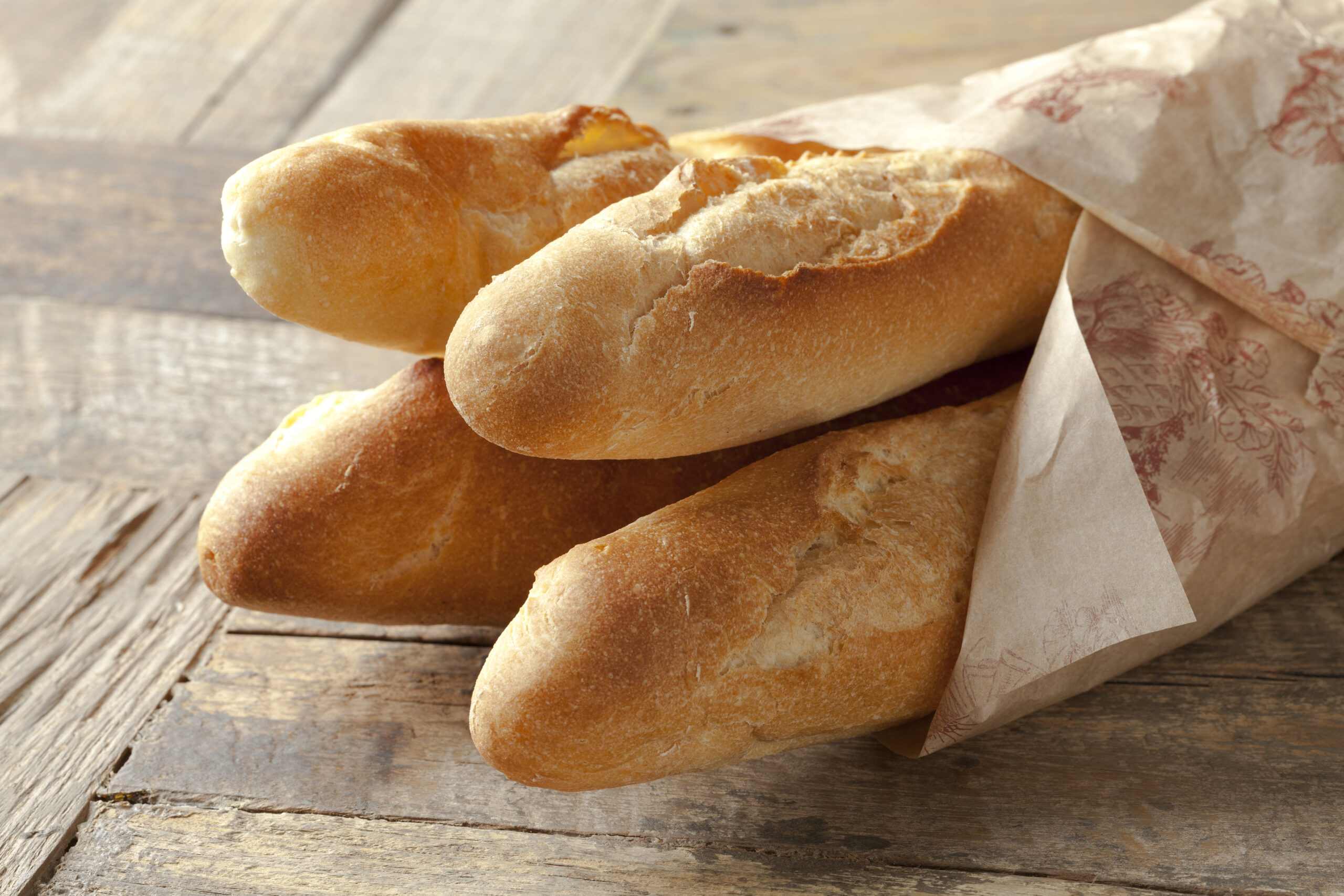 French baguettes wrapped in paper