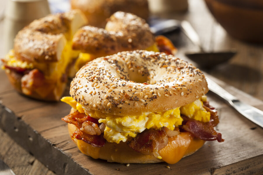 Breakfast Sandwich on a Bagel with Egg Bacon and Cheese