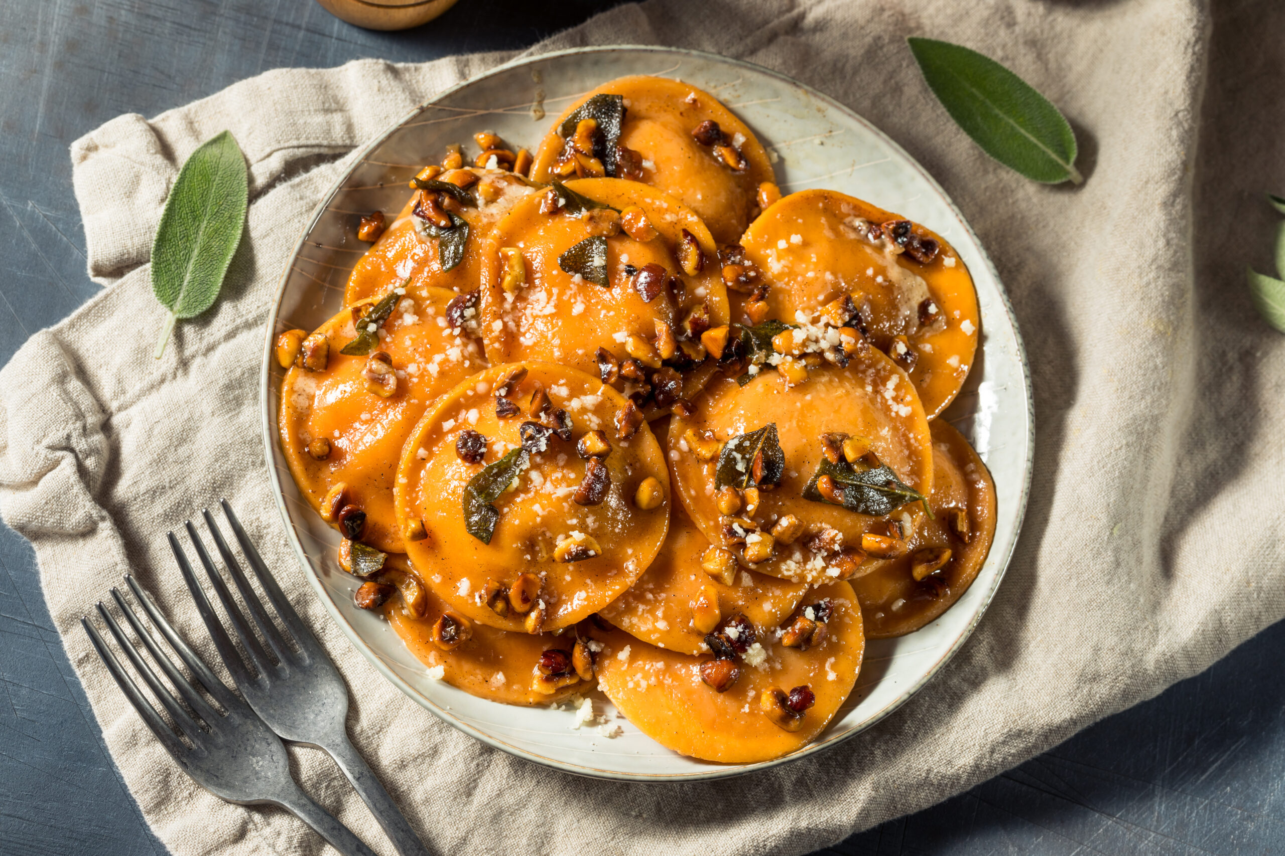 Homemade Butternut Squash Ravioli with Sage and Hazelnuts