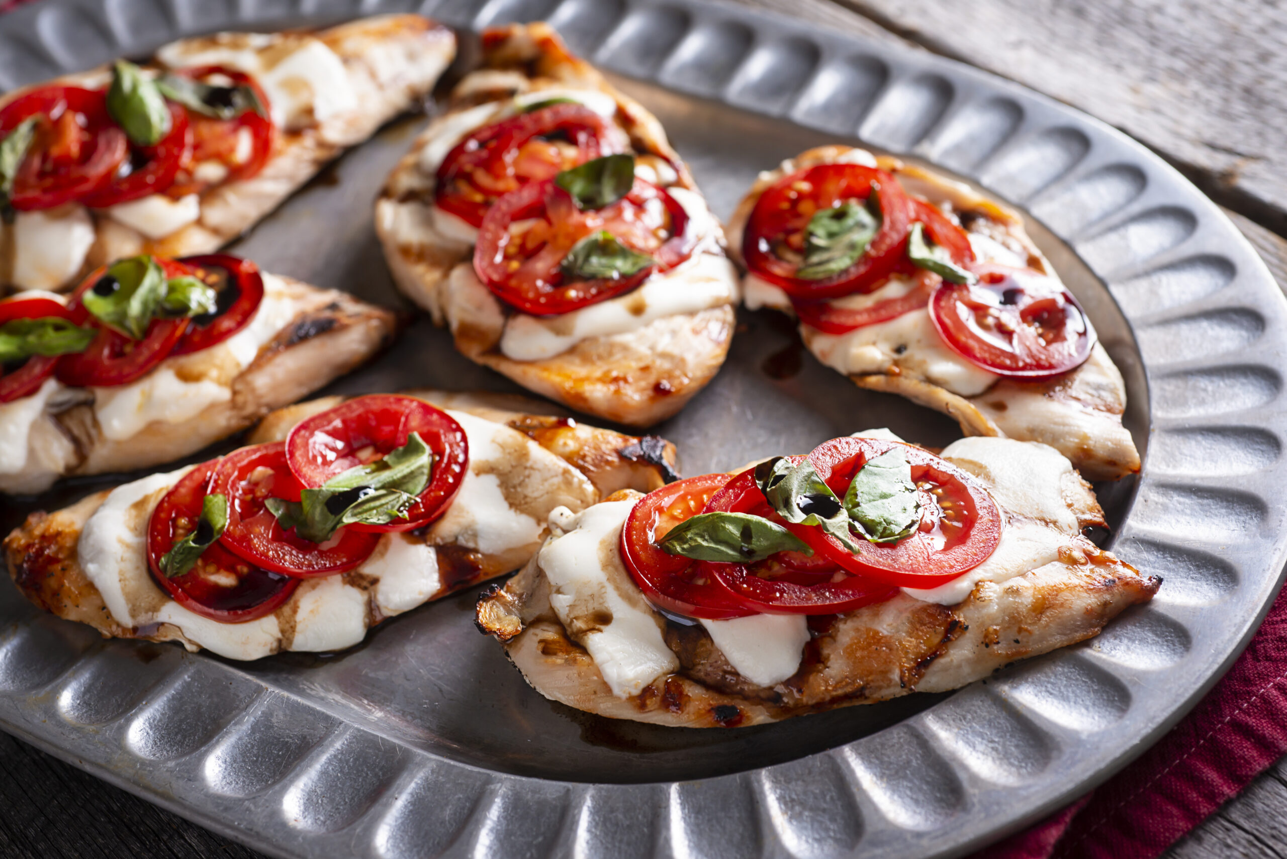 Homemade Caprese Grilled Chicken on a Serving Tray