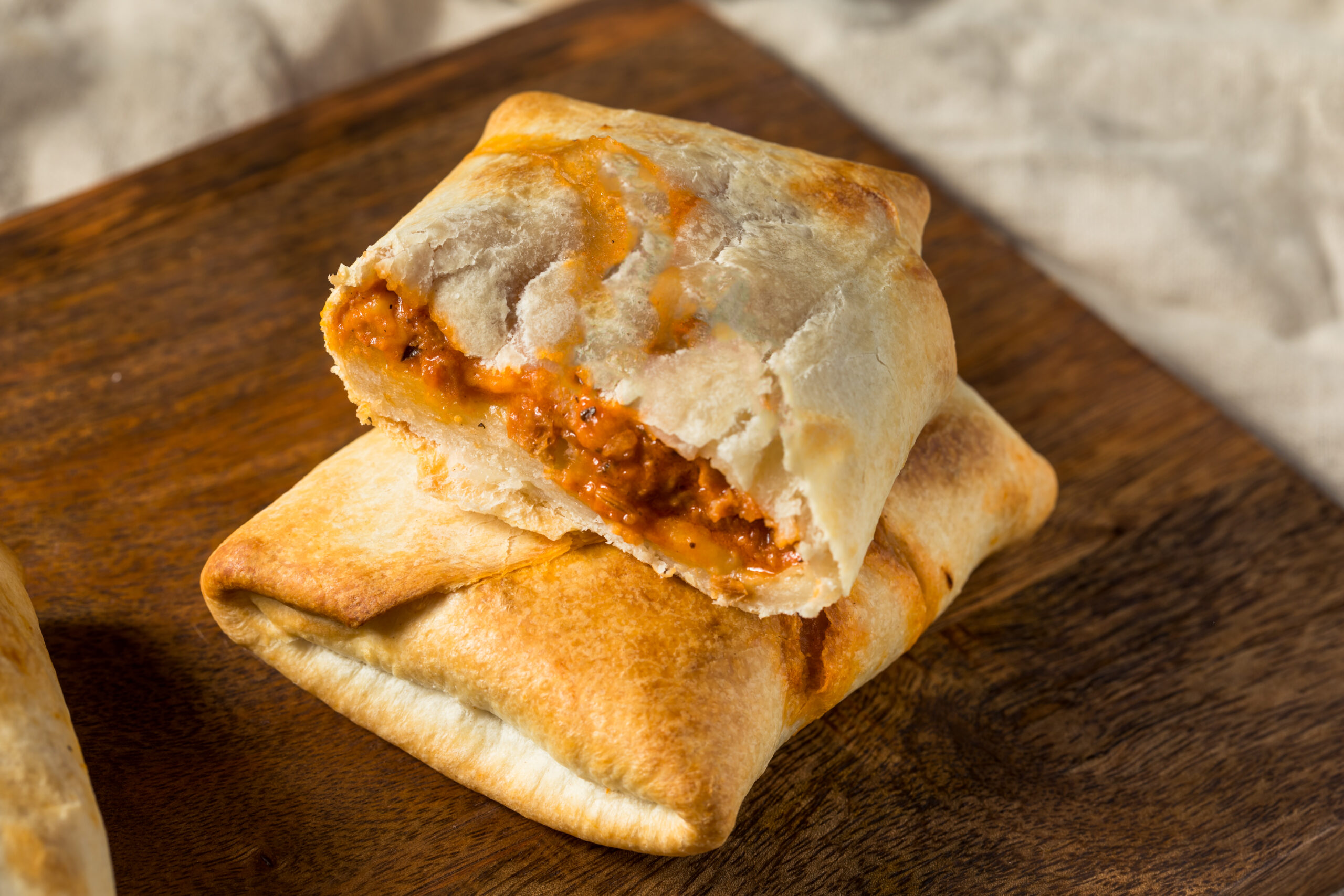 Homemade Fast Food PIzza Puff Pocket with Cheese and Meat