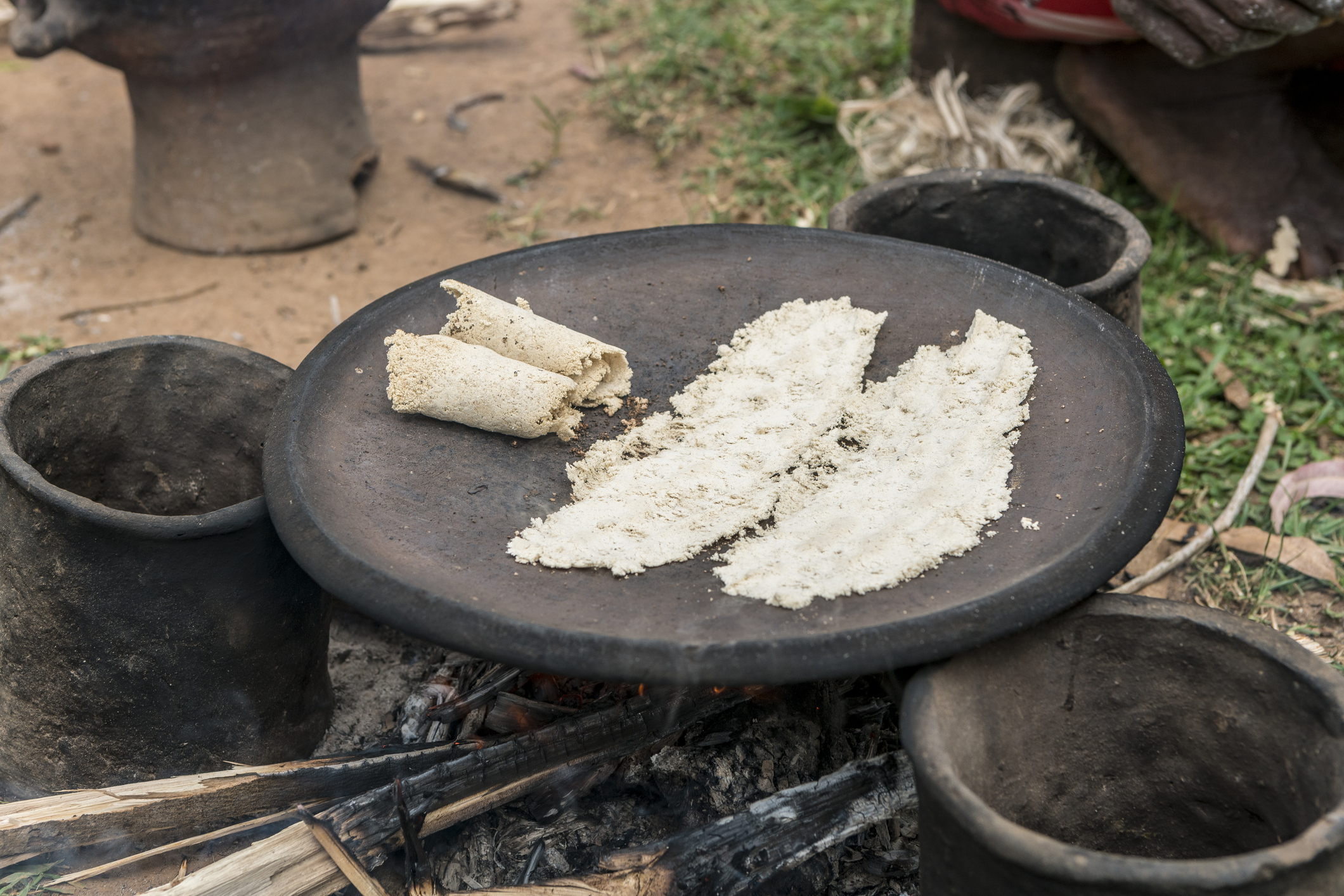 Making of false banana bread-kocho -  from the enset plant in a village in southern Ethiopia