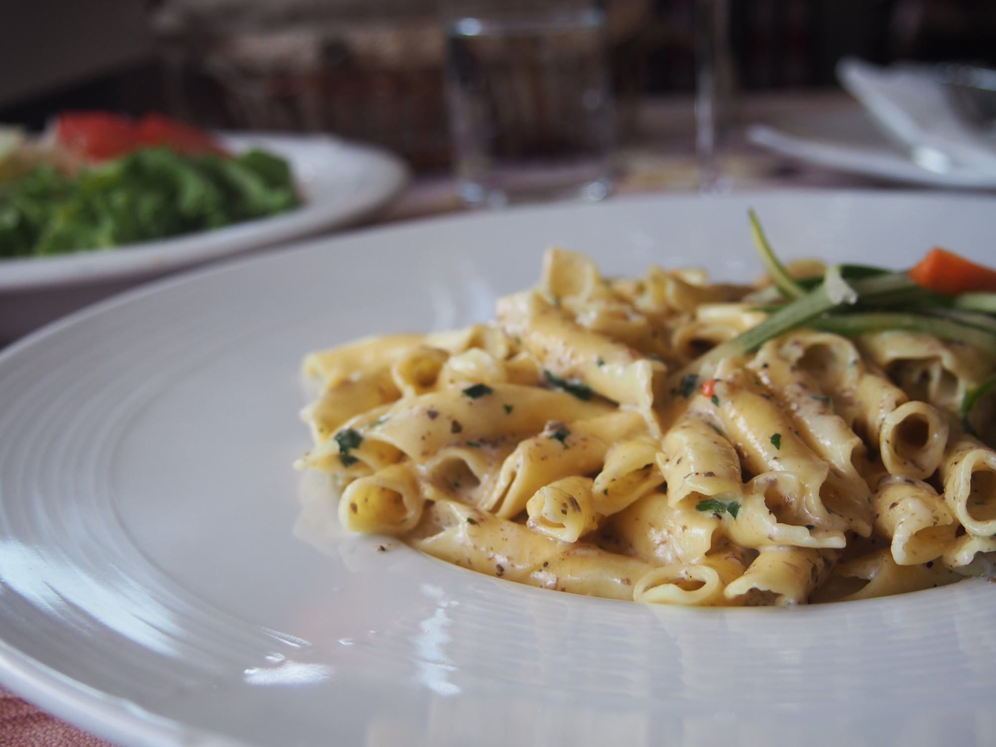 Handmade italian pasta with proscuitto