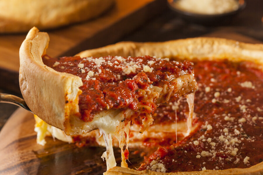 Chicago Style Deep Dish Cheese Pizza with Tomato Sauce