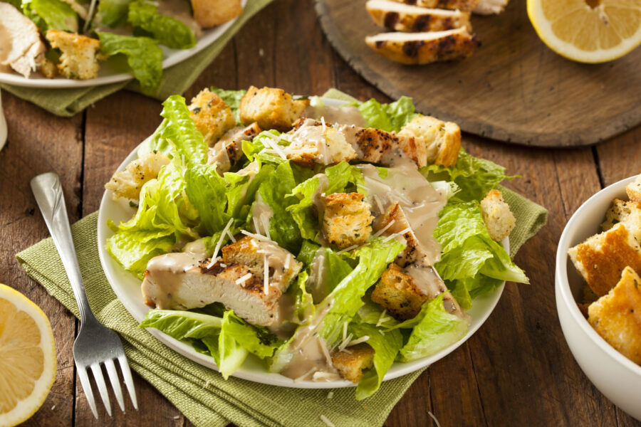 Grilled Chicken Caesar Salad with Cheese and Croutons