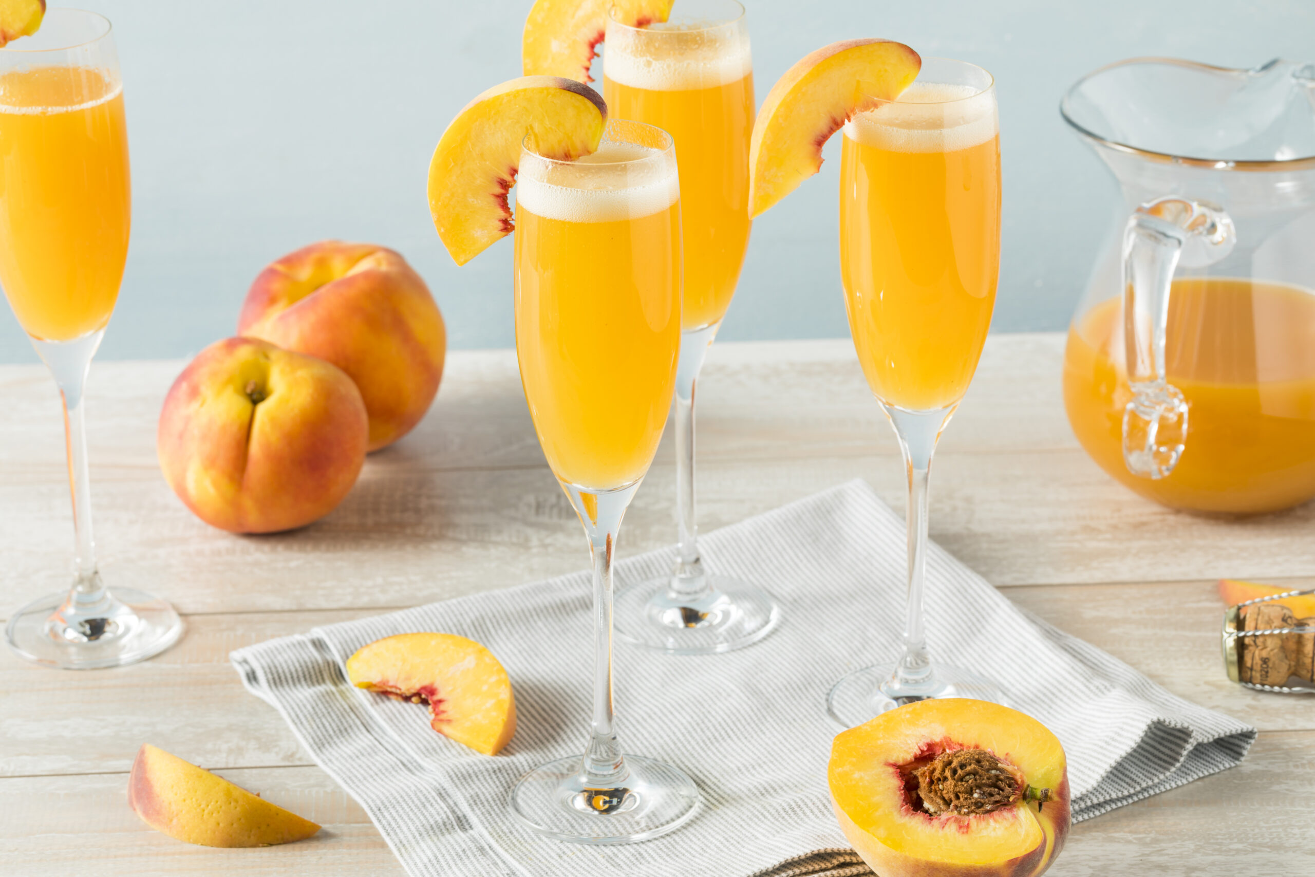 Sweet Bubbly Peach Bellini Mimosa with Champagne