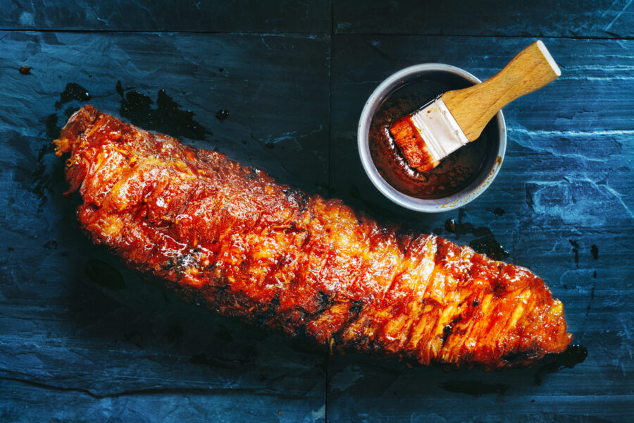 Barbecue pork ribs in marinade