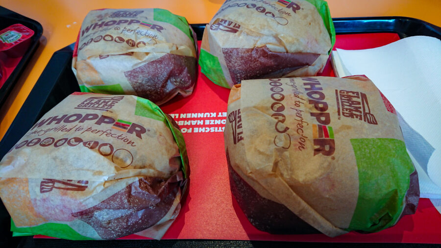 Four Delicious Burgers Whopper In Burger King On Main Square Bruges