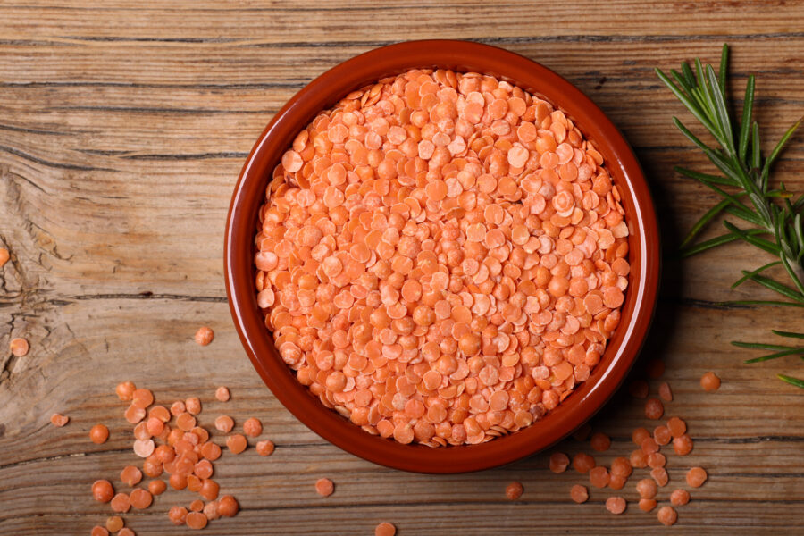 Chana Dal or Red Lentils on rustic table