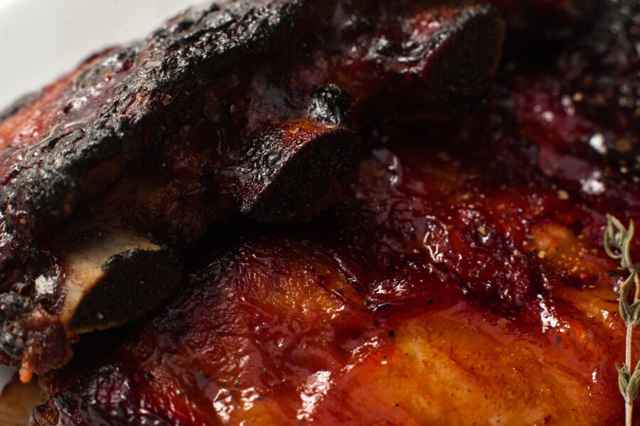 Closeup of appetizing grilled ribs. 