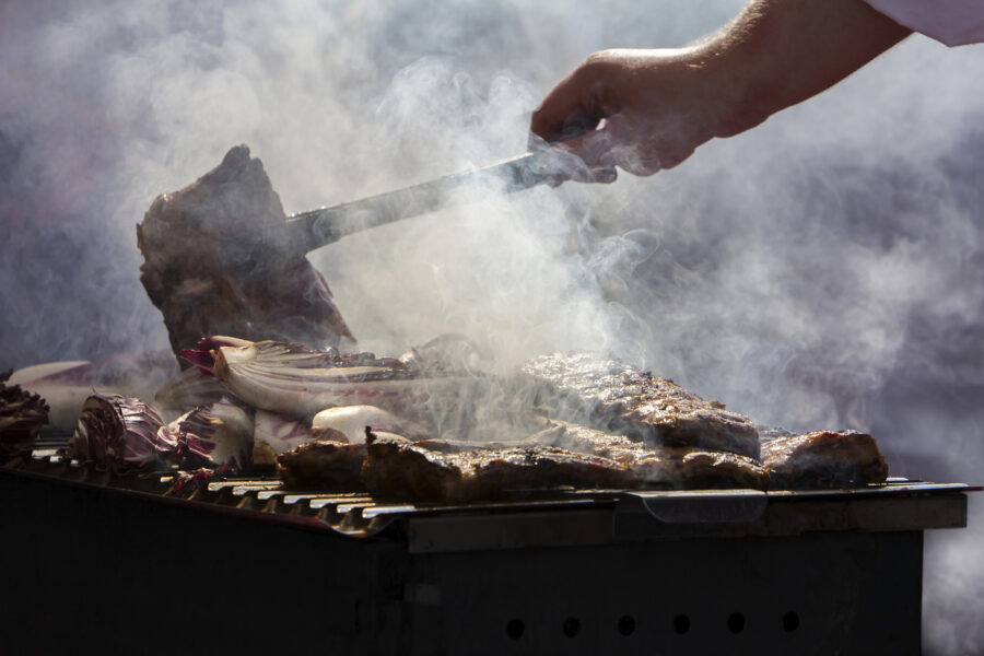 Grilled pork ribs on the grill