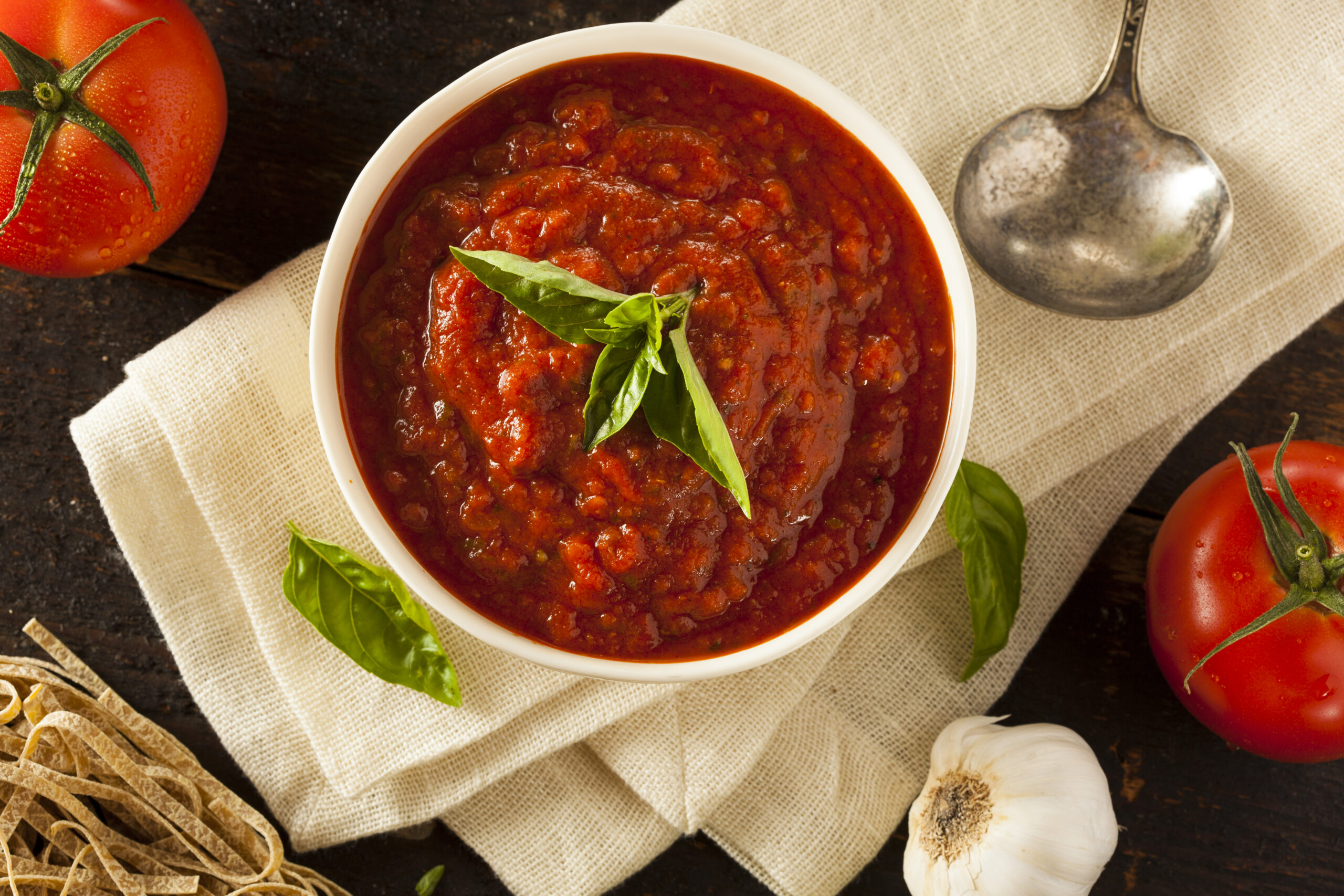 Homemade Red Italian Marinara Sauce with Basil and Garlic