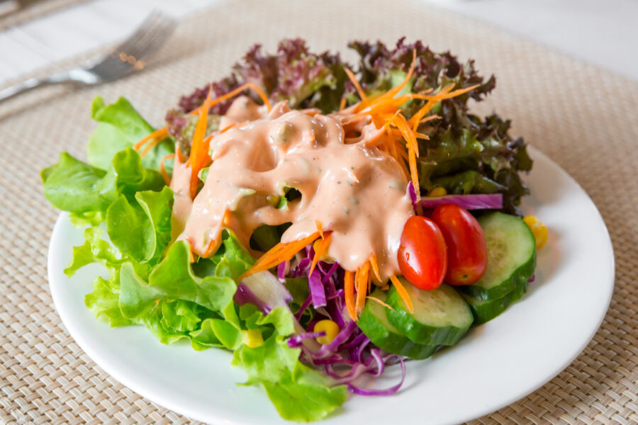 Greek Salad with thousand island dressing