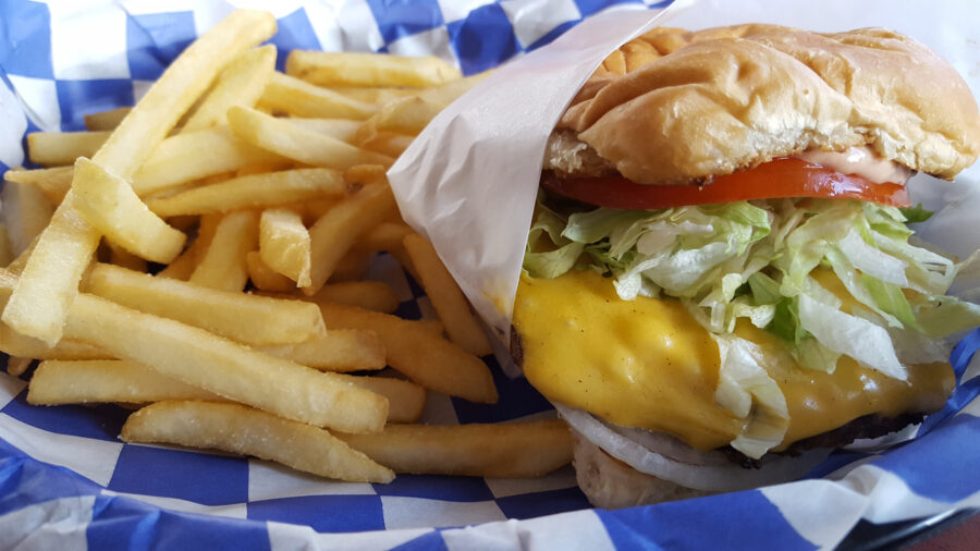 cheeseburger and fries