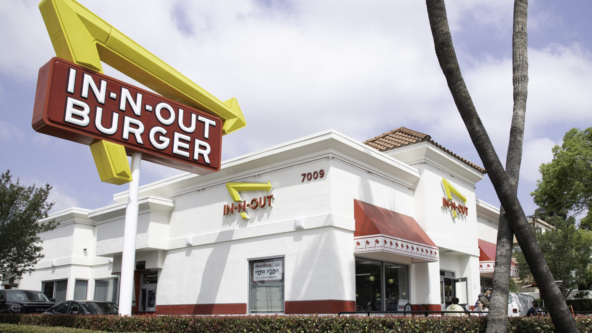 Los Angeles, CA, USA - May 2, 2022: Exterior of an IN-N-OUT BURGER restaurant on Sunset Boulevard in Los Angeles, CA.
