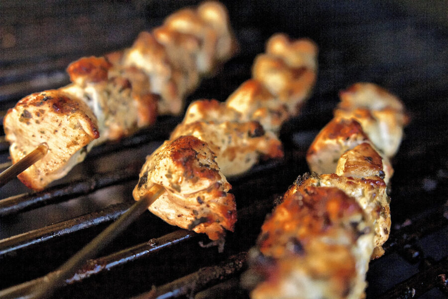 Marinated Chicken skewers on bbq