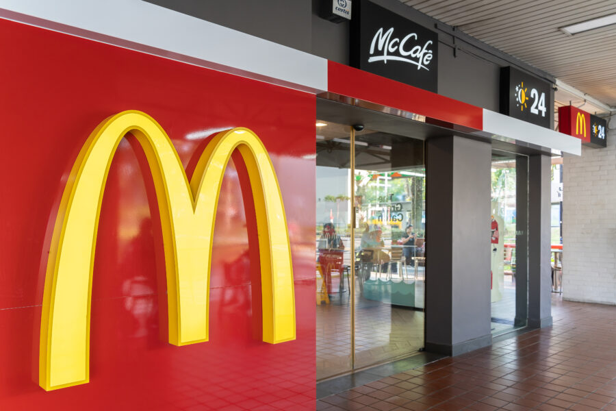 Exterior view of McDonald's restaurant with McCafe brand in Singapore.