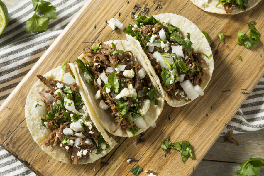 Barbacoa Tacos with Cilantro Cheese and Onion