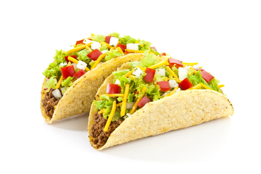 Two Beef Tacos Isolated on White Background