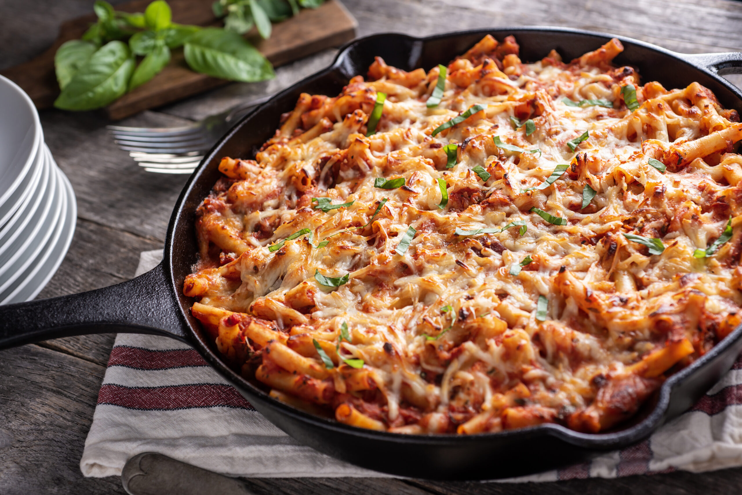 Baked Ziti in a Cast Iron Skillet