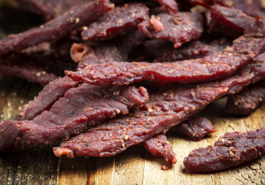 Beef Jerky on a cutting board