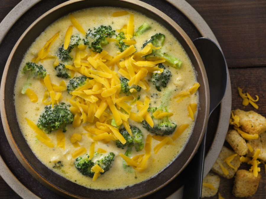 Creamy Broccoli and Cheddar Soup with Crusty Bread