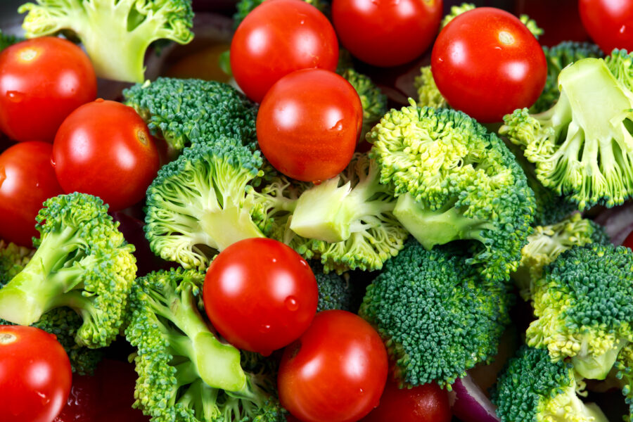 Raw broccoli and tomatoes.