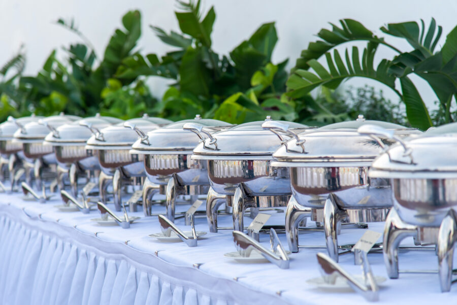 Large number of warm dishes in catering