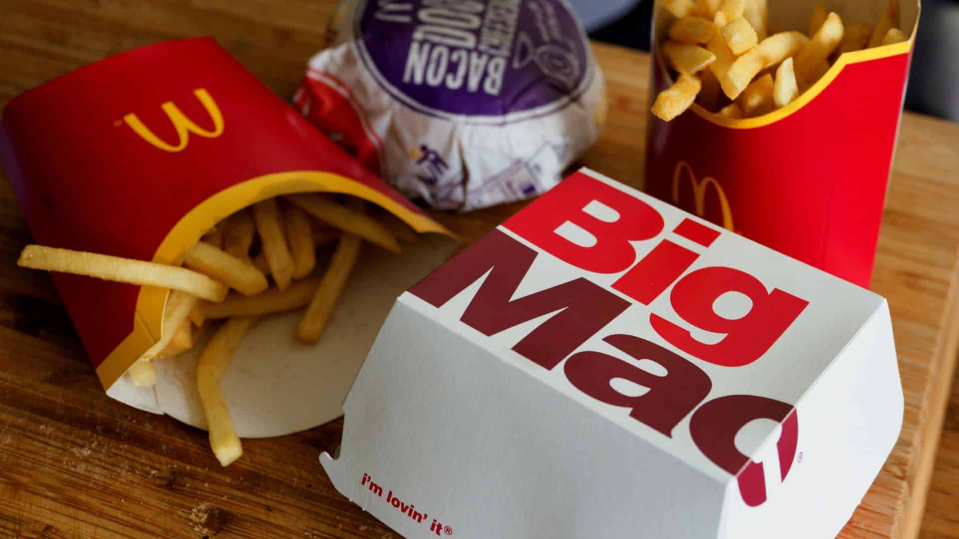 Tray of fast food meals on a table