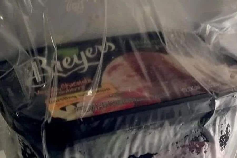 ice cream inside plastic bag