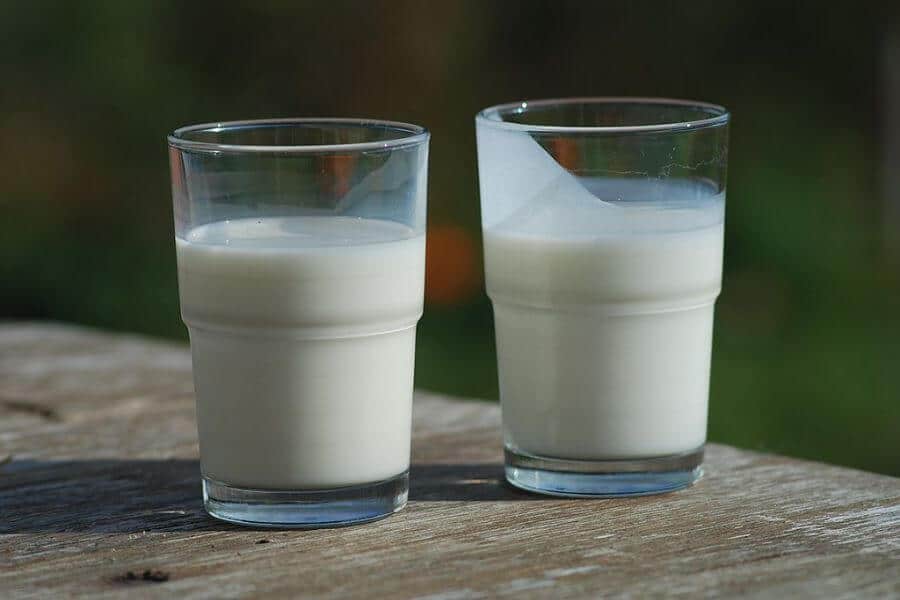 two glassed filled up with buttermilk 