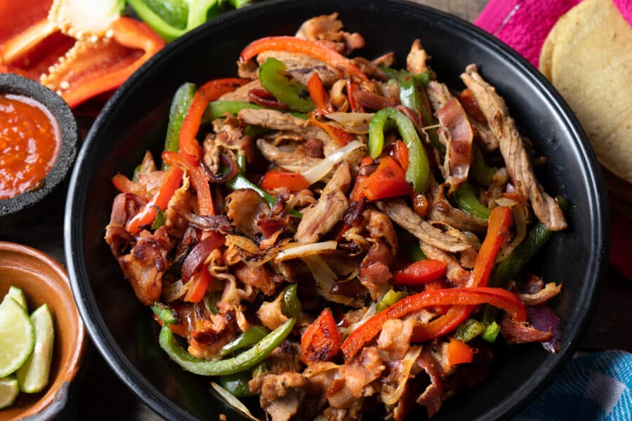 Traditional mexican beef fajitas also called "alambre"