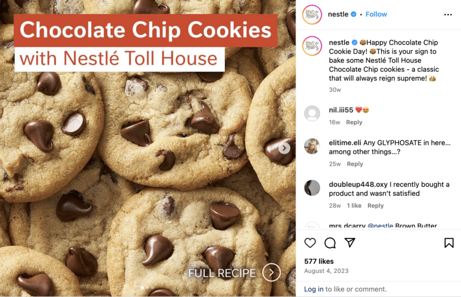 Image of Nestle Toll House chocolate chip cookies, posted on Instagram by @nestle