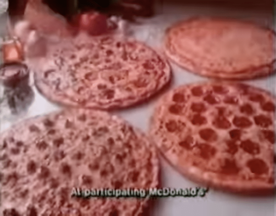 three mcdonald's pizzas, from 1980s commercial posted to youtube
