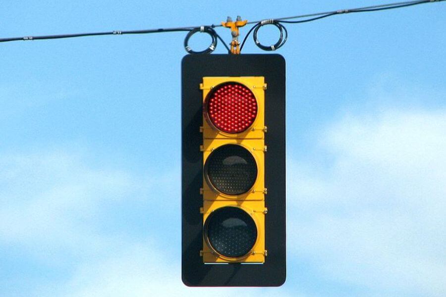 LED traffic light on red