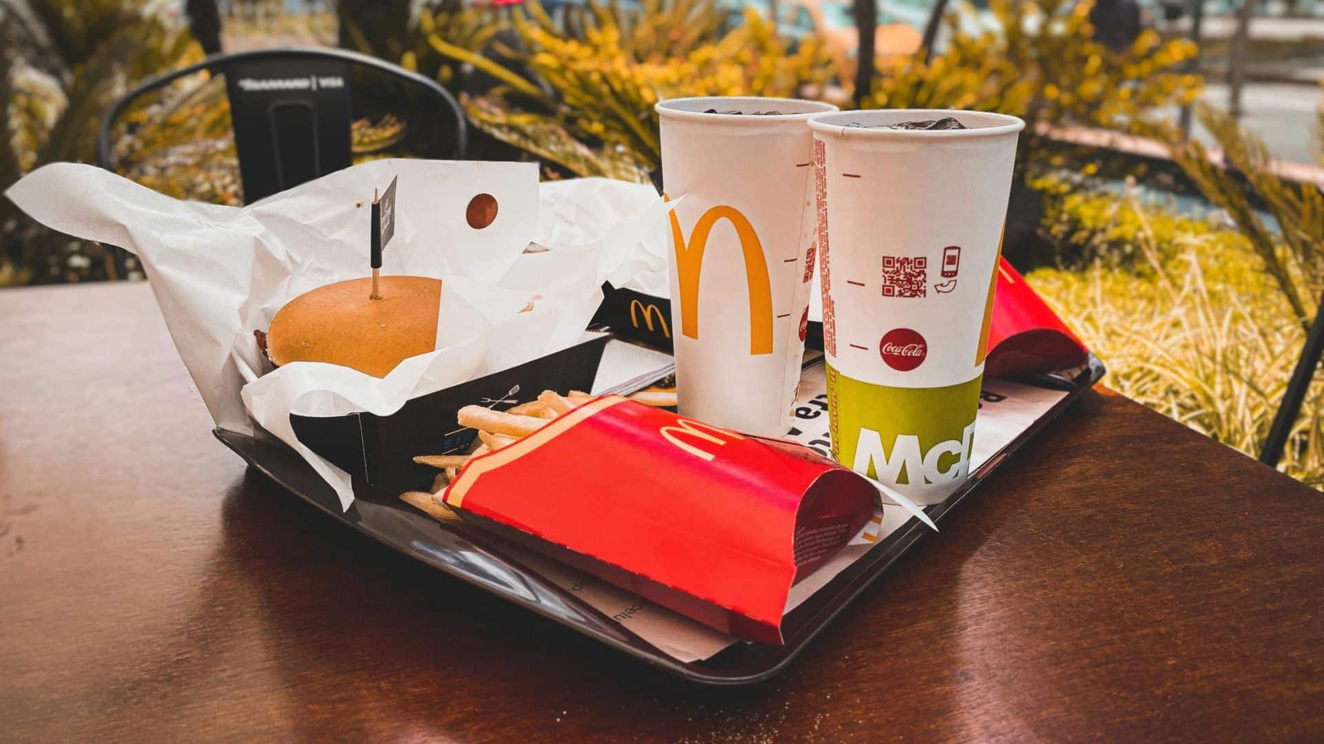 Big Mac burger on a tray with drinks
