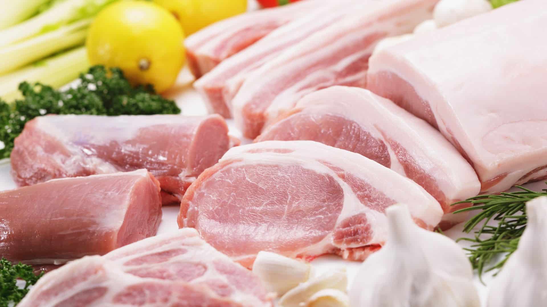 Fresh Cuts of Pork with Vegetables and Herbs