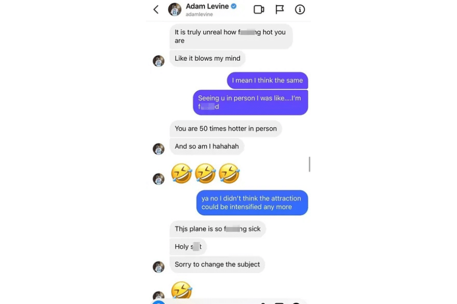 Chat exchange screenshot showing flirty messages between two people. One expresses surprise at the other's attractiveness, followed by laughter emojis. Tone is playful.