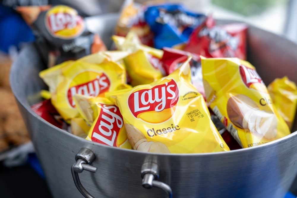 Lay's Potato chips in a metal container