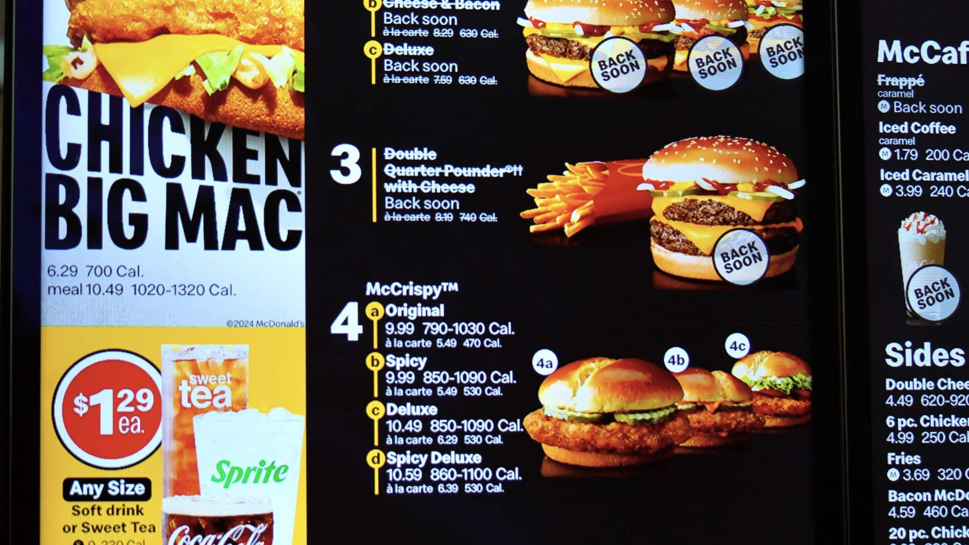 Modern McDonald’s menu board showing current prices and updated meal offerings