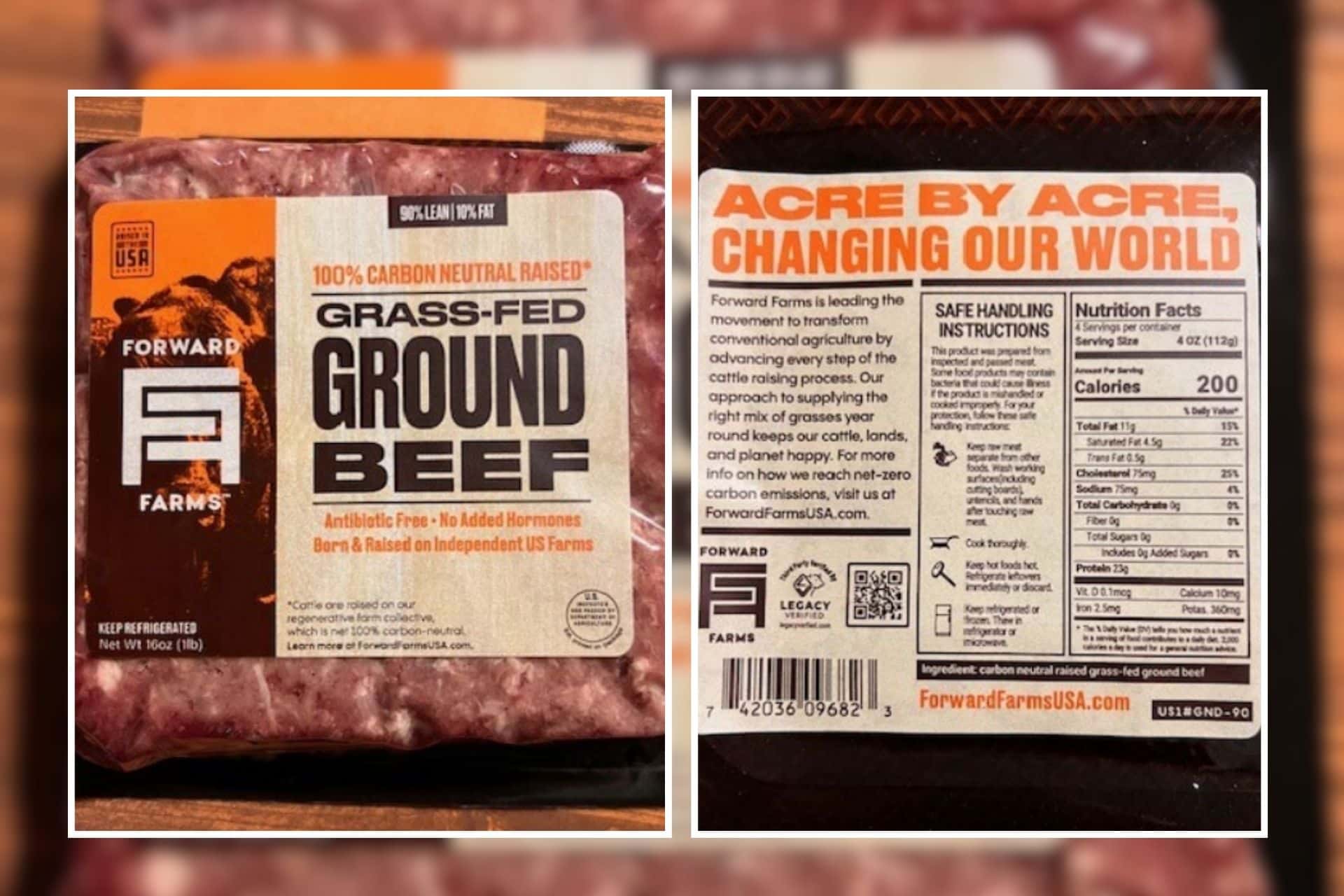 Recalled ground beef product, Forward Farms Grass-Fed Ground Beef