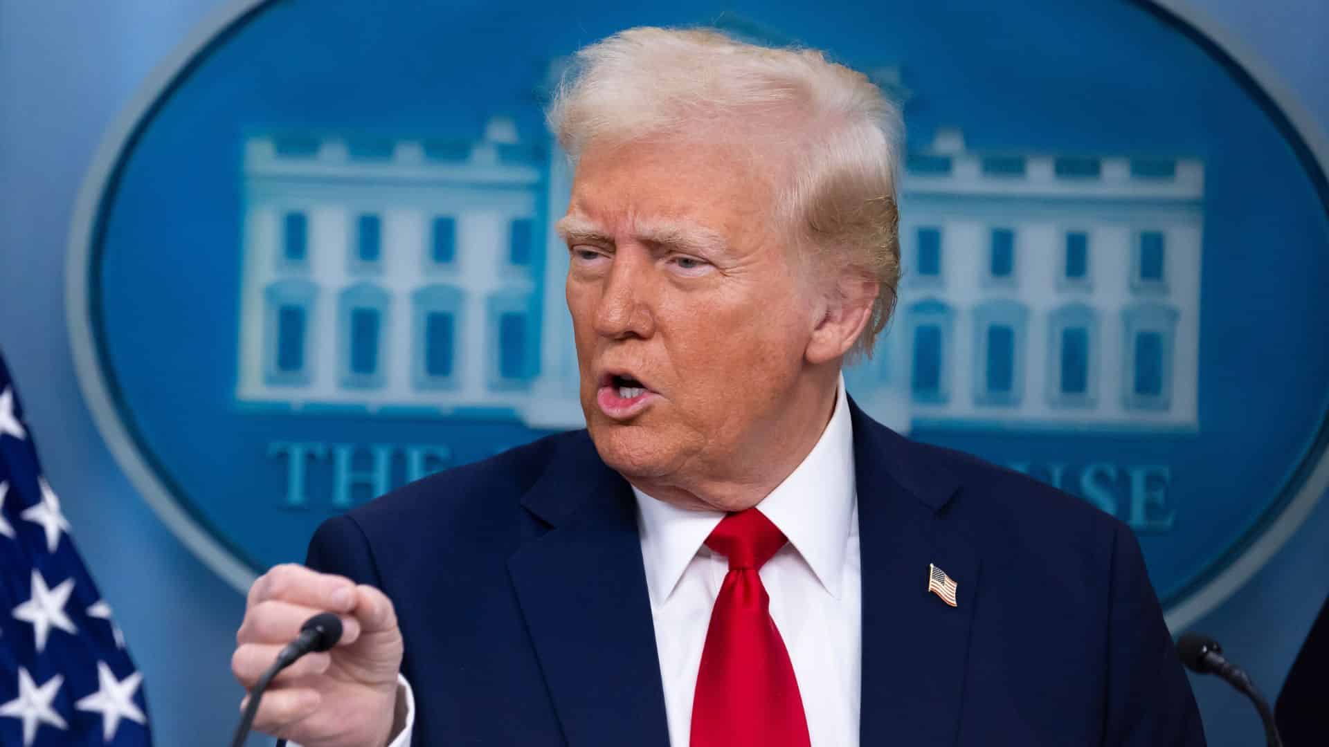 President Donald Trump speaks at a White House press briefing